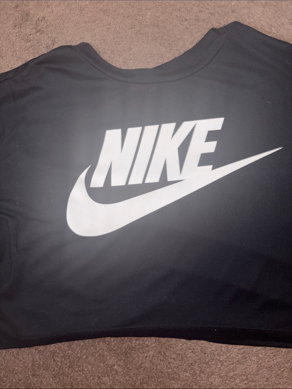 Nike Black Crop Top with White Swoosh and Logo